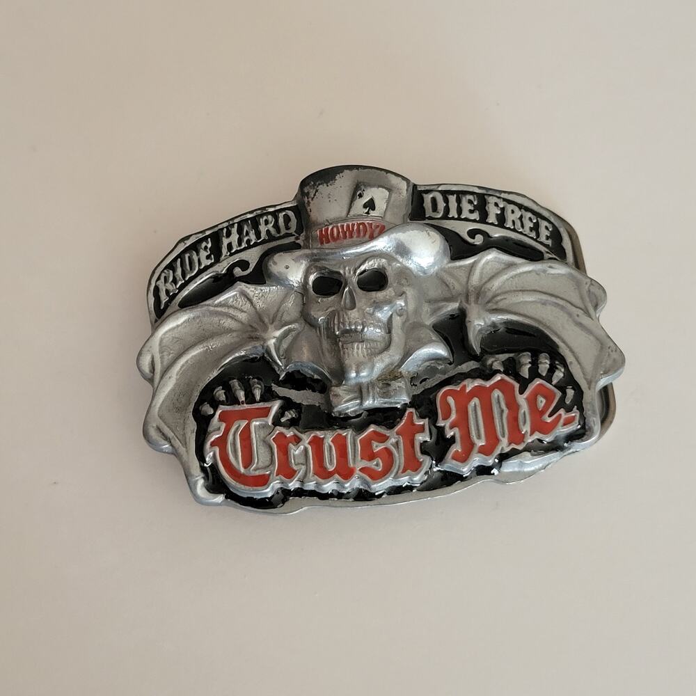 Jackass Skull Top Hat Ride Hard Die Free Trust Me Belt Buckle